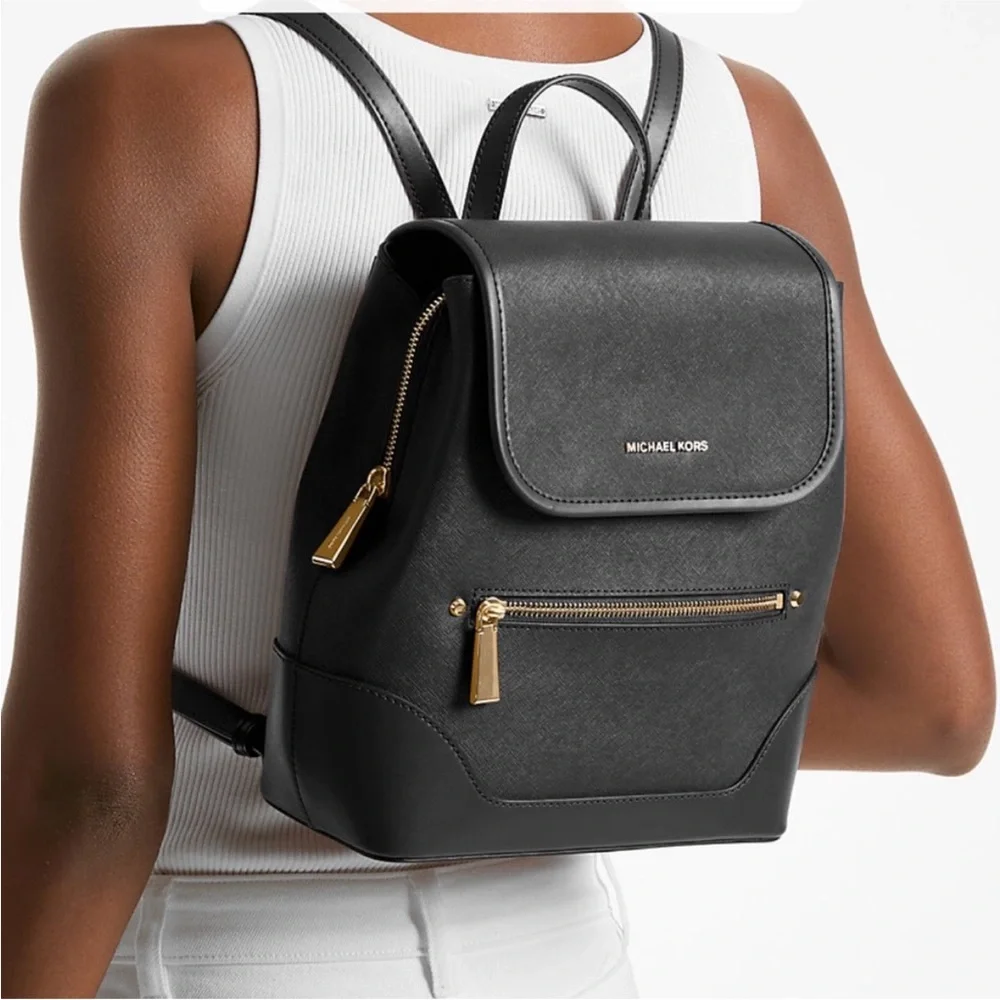 Michael Kors Harrison Medium Saffiano Leather Backpack in Black